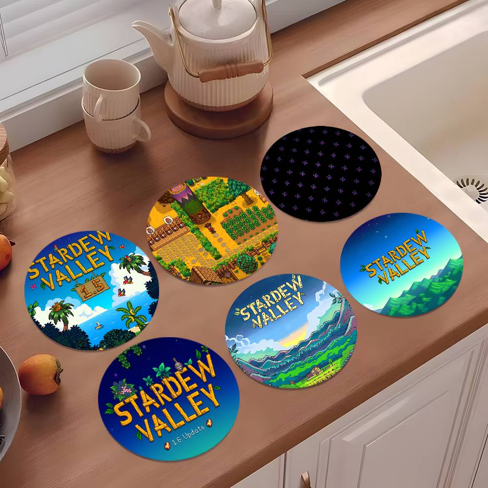 Valley Tea And Coffee - S-Stardew Valley Coasters de Madeira Redondos