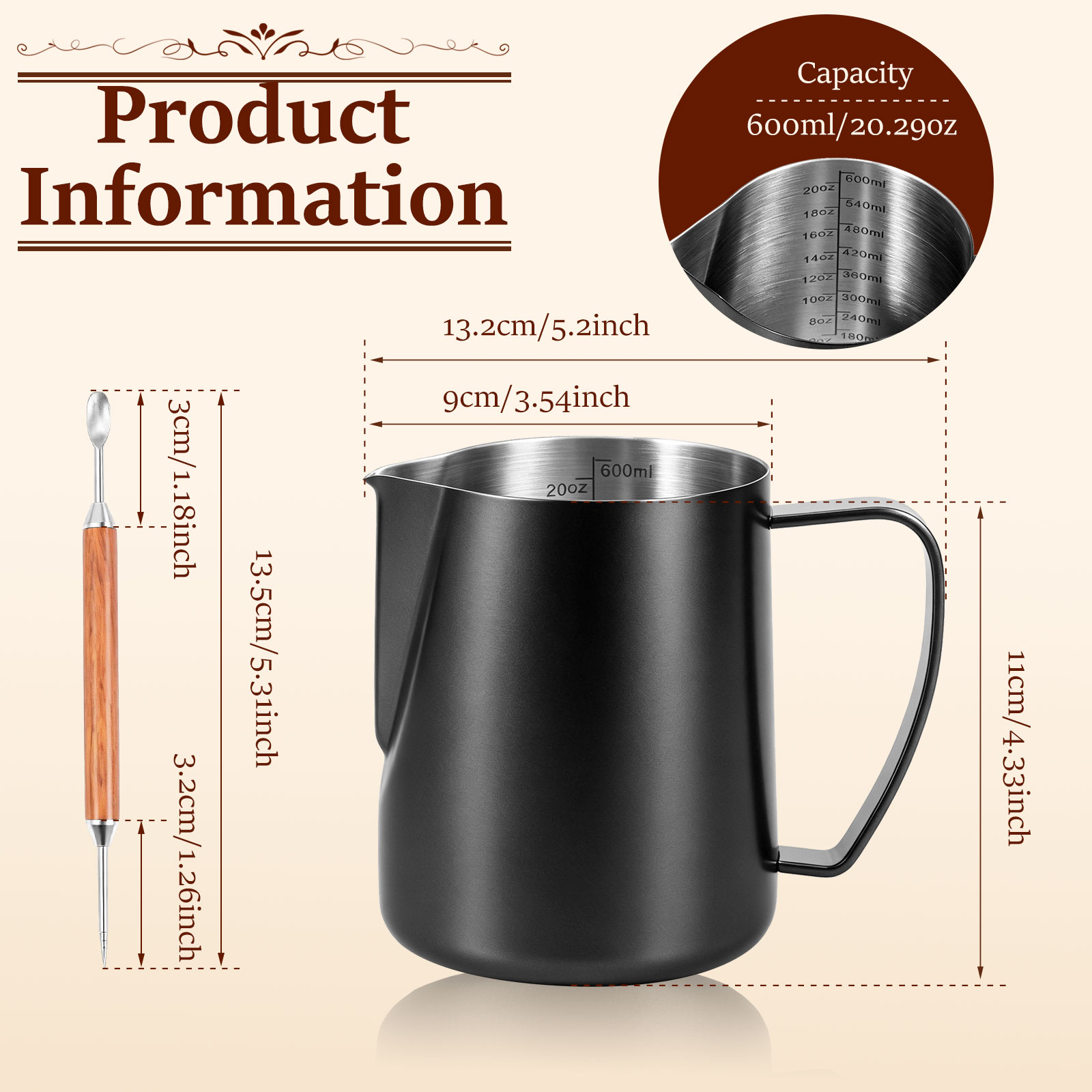 Jarra de Aço Inoxidável 600ml  - Barista Milk Jug avaliação e preço